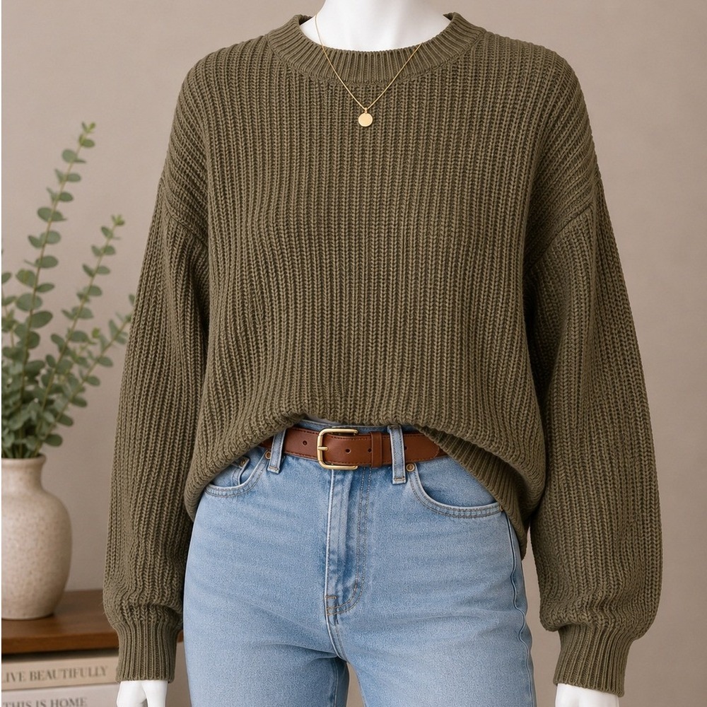 BP. Womens Sweater Olive Green Shaker Stitch Knit Cropped XS